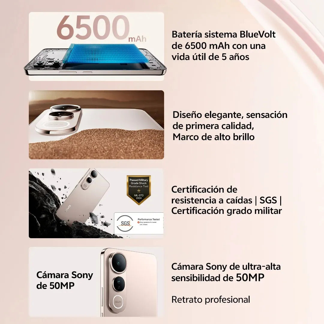 Celular Vivo V50 Lite Dorado 4g 8gb 256gb Ram + Audífonos