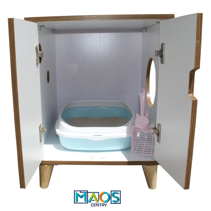 MUEBLE ARENERO PARA GATO PATAS DE MADERA