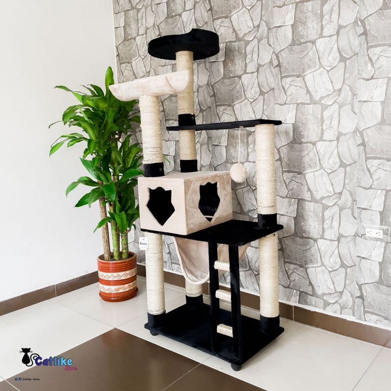 Gimnasio Rascador Para Gatos Ref Cuna Negro Beige +Obsequio