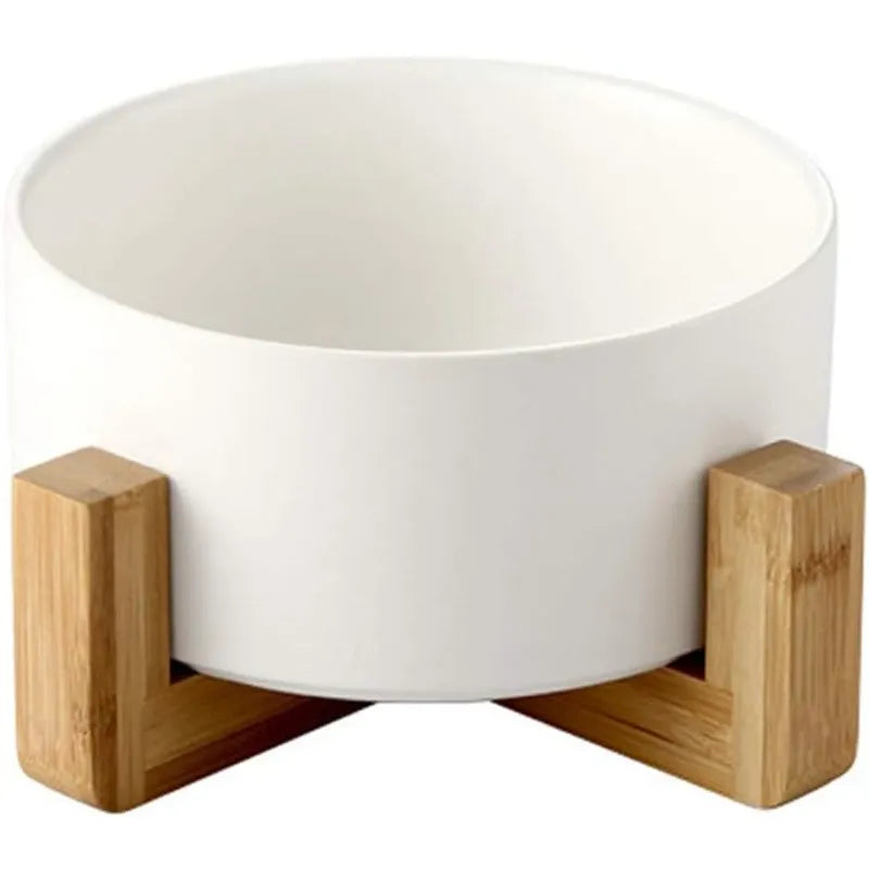 Comedero O Bebedero Cerámica Y Madera Para Mascotas Blanco
