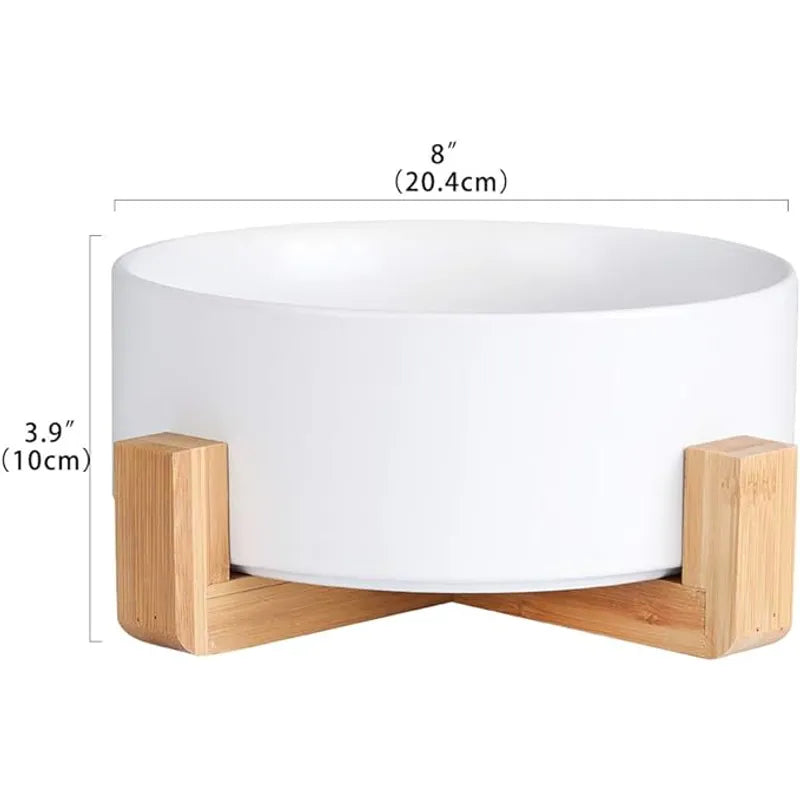 Comedero O Bebedero Cerámica Y Madera Para Mascotas Blanco
