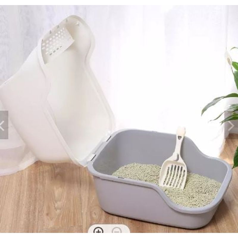 Baño Arenero Grande Para Gatos Con Filtro Gris