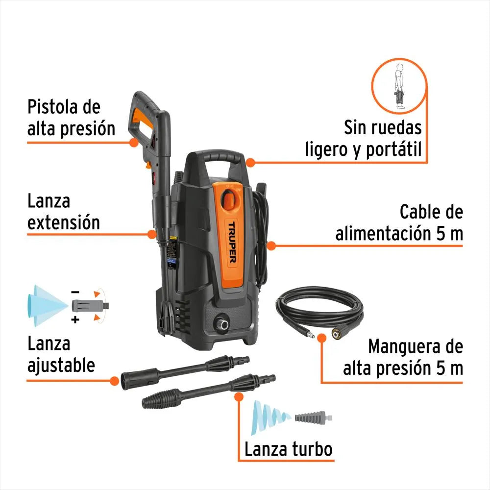 Hidrolavadora Eléctrica Con Jabonera 1500 Psi, Truper