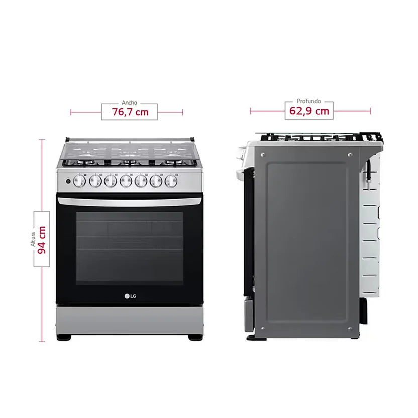 Estufa de Piso Gas Natural/Propano 6 Puestos con Horno Instaview 146 Lt Lrgz5253s Gris Acero