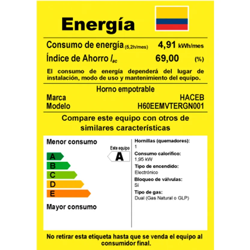 Horno Empotrable Mixto 60 cm Gas Natural Negro