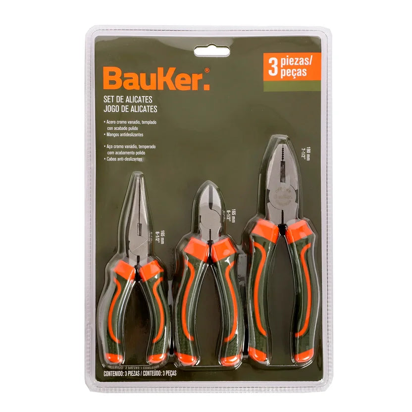 Set Alicates 3 Piezas Bauker