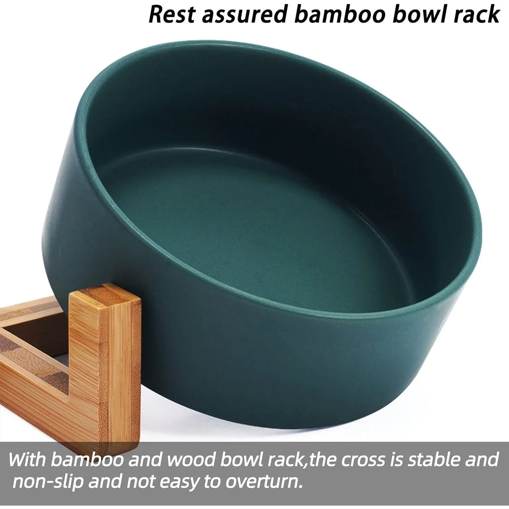 Comedero O Bebedero Cerámica Y Madera Para Mascotas Verde