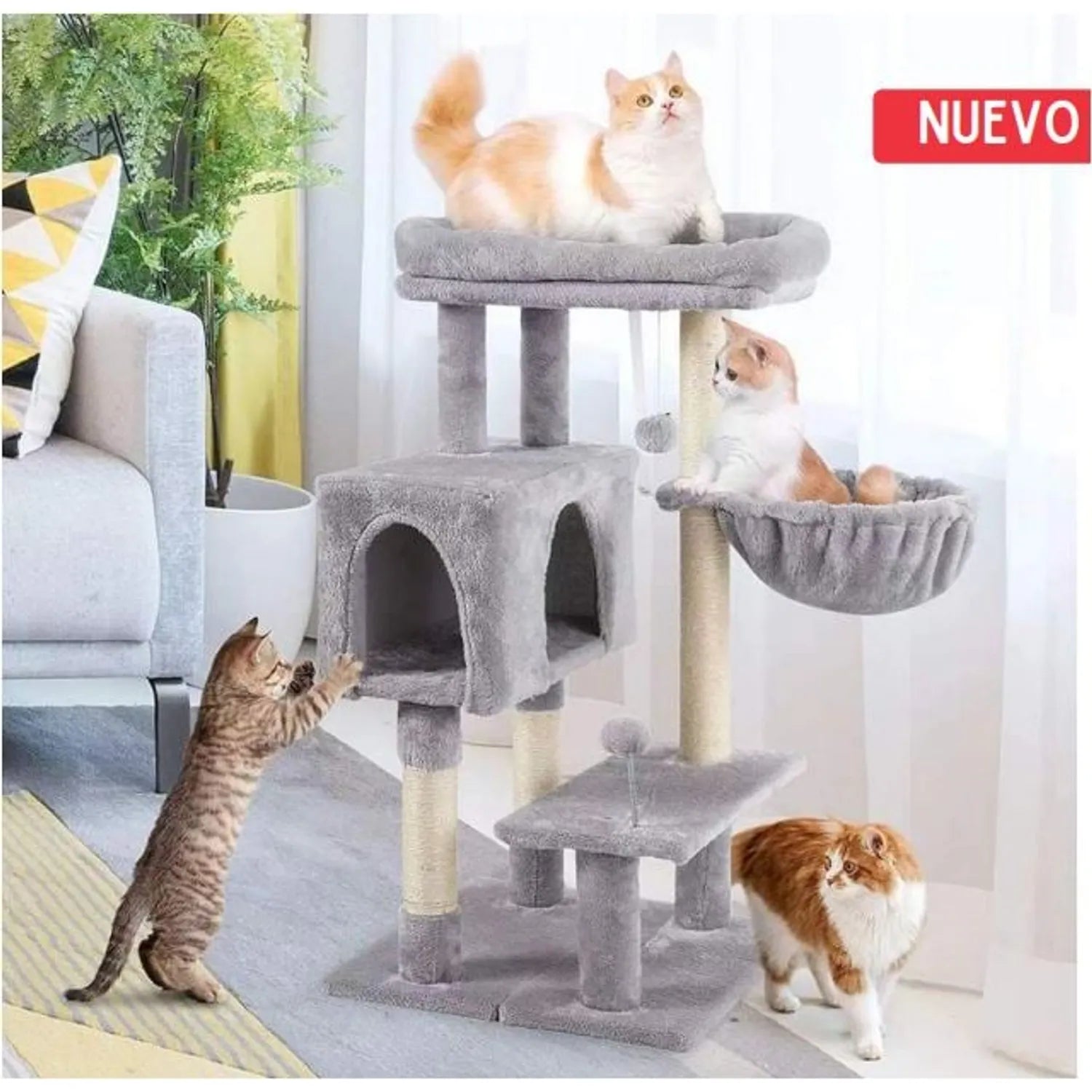 GIMNASIO RASCADOR CASA CUNA DESARMABLE 4 NIVELES + JUGUETE